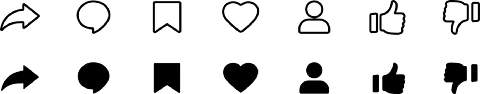 Set of post action social media icons symbols illustration post response