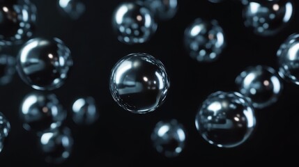 Group of metal texture spheres spheres floating on a dark background