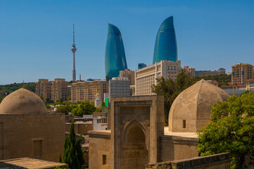 Azerbaijan stare miasto İçərişəhər w Baku. Stare mury obronne, uliczki, katapulta, pałac...