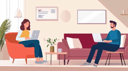 Remote Work Lifestyle in Cozy Living Room