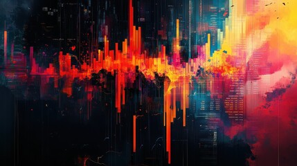 Obraz premium Artistic representation of the stock market crash, with falling charts and abstract chaos