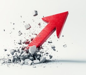 Dynamic red arrow breaking through concrete with explosive energy