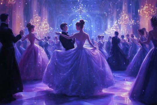 A painting of a ballroom with a group of people dancing, generative ai image