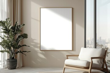 Poster Frame in Beige minimalist living room interior created with generative AI
