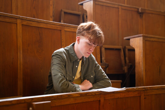 Student studying at university lecture hall