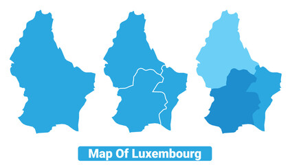 Obraz premium Vector Blue Luxembourg political maps with borders regions simple flat illustration set 
