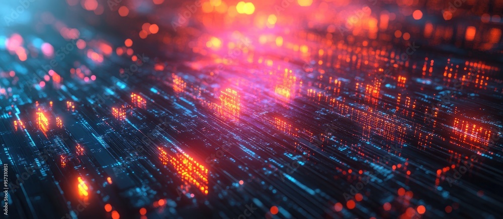 Poster 2d digital abstract representing technology and the future of cybersecurity with a focus on key conc