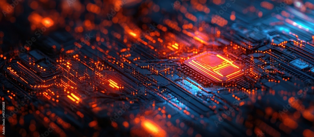 Poster 2d digital abstract representing technology and the future of cybersecurity with a focus on key conc