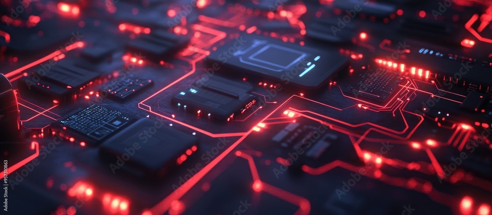 Poster 2d digital abstract representing technology and the future of cybersecurity with a focus on key conc