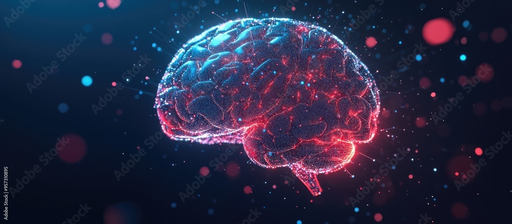 Poster 2d illustration depicting a concept of thought with an abstract brain design representing artificial