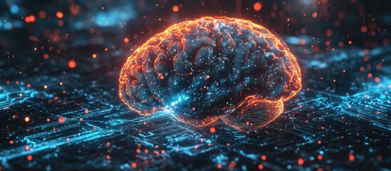 2D digital illustration depicting the concept of an artificial mind