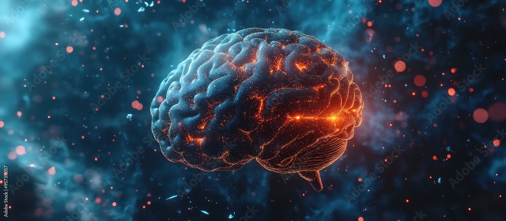 Poster 2d illustration depicting the concept of thinking with a brain background showcasing abstract themes