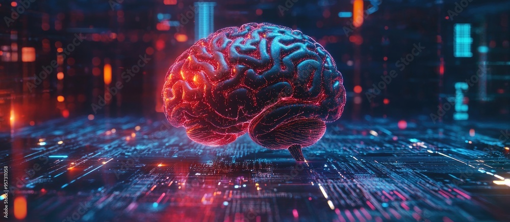 Poster 2d illustration depicting the concept of thinking with a brain background showcasing abstract themes