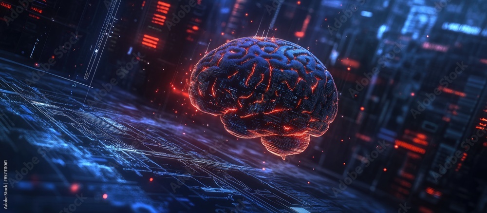 Poster 2d illustration depicting the concept of thinking with a brain background showcasing abstract themes