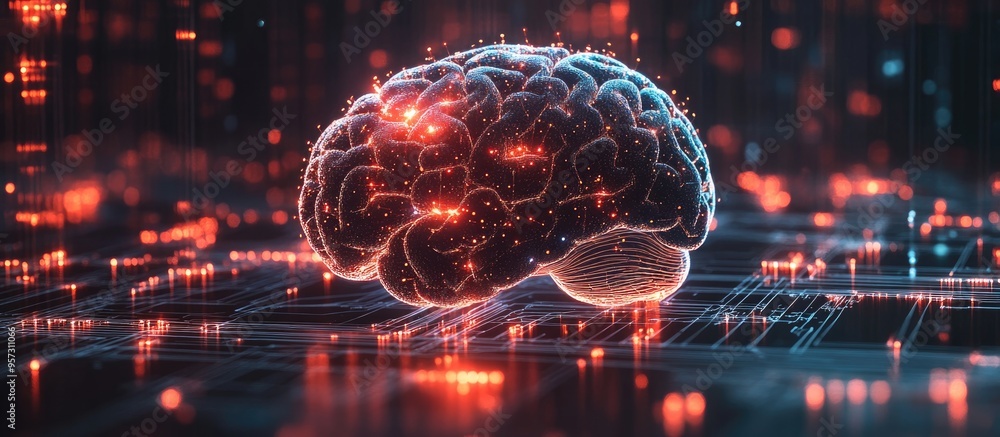 Poster 2d illustration depicting the concept of thinking with a brain background showcasing abstract themes