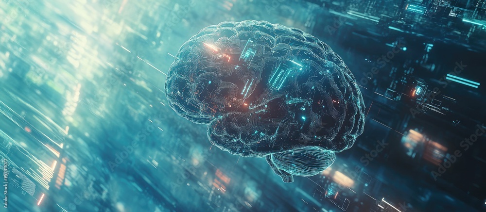Poster 2d illustration depicting the concept of thought featuring a brain background and abstract represent