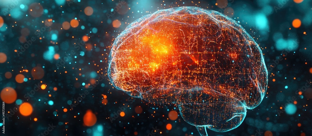 Poster 2d illustration depicting the concept of thought featuring a brain background and abstract represent