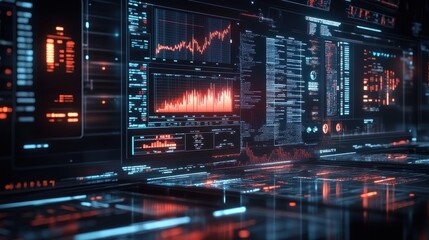 Obraz premium Stock market indicators displayed on a futuristic digital interface