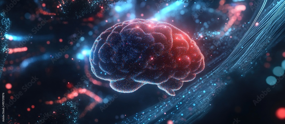 Poster 2d illustration showcasing the concept of thought featuring an abstract brain design representing ar