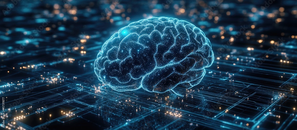 Poster 2d illustration showcasing the concept of thought featuring an abstract brain design representing ar