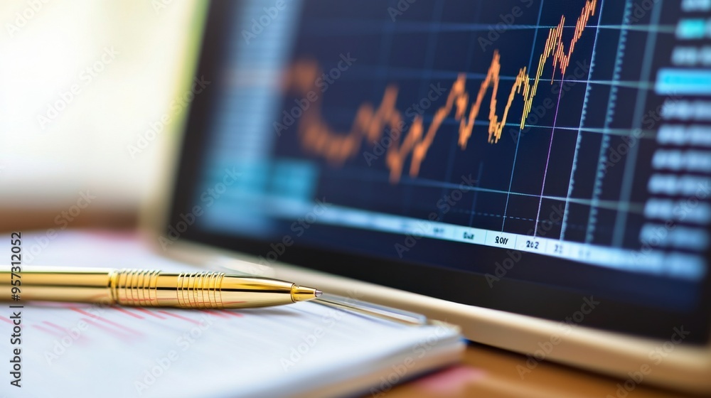 Fototapete a financial dashboard on a computer screen displaying a comprehensive gold price graph, with a golde