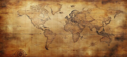 Fototapeta premium A rustic, vintage map background with a clear area for text