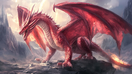 Fantasy red dragon art - digital illustration. Dragon. Illustration