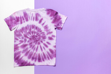 Purple Tie-Dye T-Shirt on Two-Tone Background - Vibrant Apparel Photography