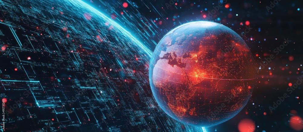 Poster 3D Illustration of a Digital Planet Earth for Broadcast News Opening Concepts of Digital Technologies Computer Networks Social Media and Big Data are featured