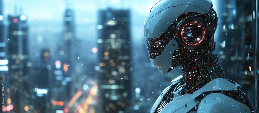 Poster 3d illustration of a humanoid robot also known as android displaying artificial intelligence during 