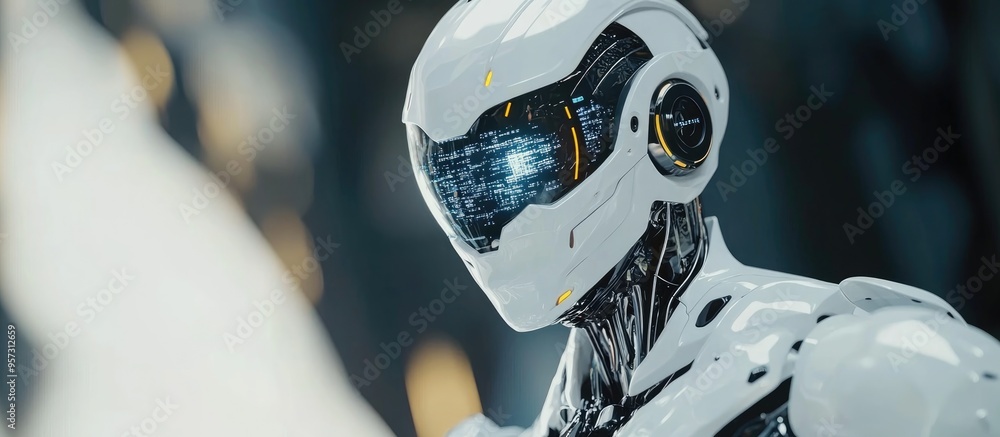 Poster 3d illustration of a humanoid robot also known as android displaying artificial intelligence during 