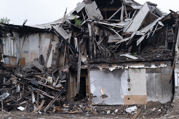 Ruins of an apartment building after fire.
