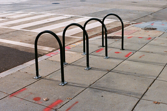 Row of empty bike racks