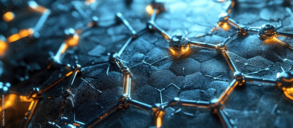 Poster 3d abstract illustration featuring a hexagonal connection structure on a textured background