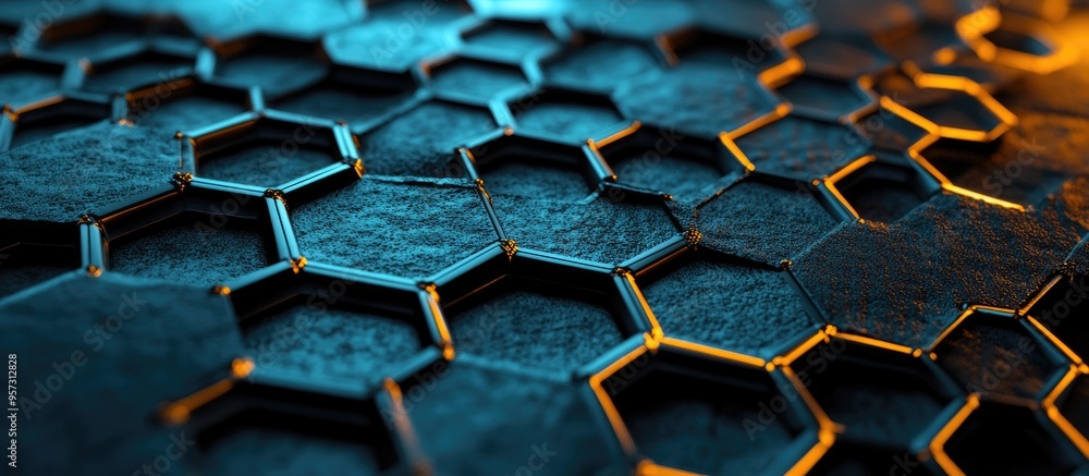 Poster 3d abstract illustration featuring a hexagonal connection structure on a textured background
