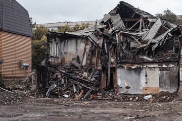 Destroyed house after being hit by shell.