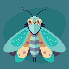 Funny Moth color illustration. Cartoon illustration of night butterfly. Vector flying insect flat icon. Hawk moth logo design. Moth bug vector isolated.
