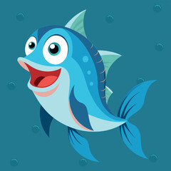 Funny Fish Cartoon Character. Cute fish icon, Marine day. Vector cartoon of aquarium character, funny marine creature.