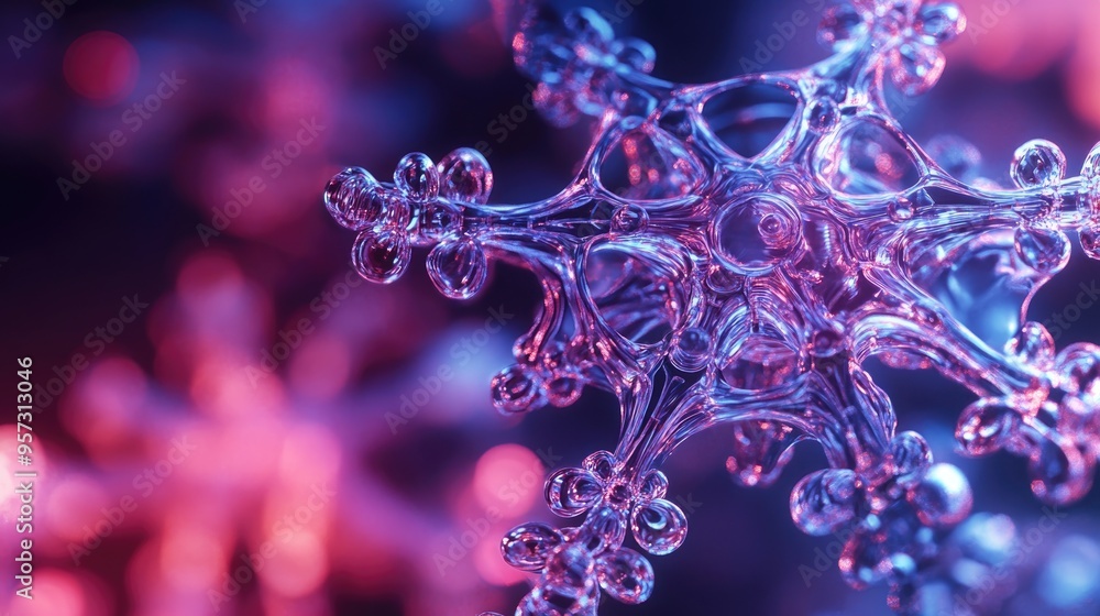 Poster 3d abstract snowflake design organic microbiological shape macro representation of a virus cyberneti
