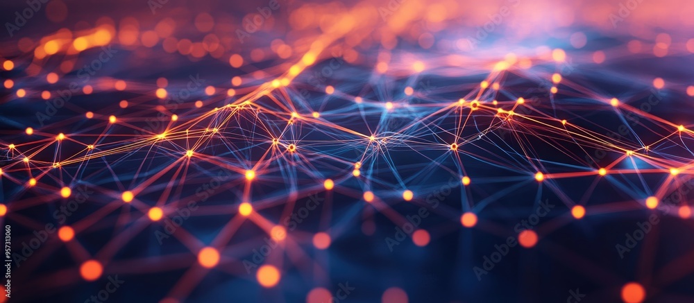 Poster 3d abstract representation of interconnected systems digital networks global resources blockchain te