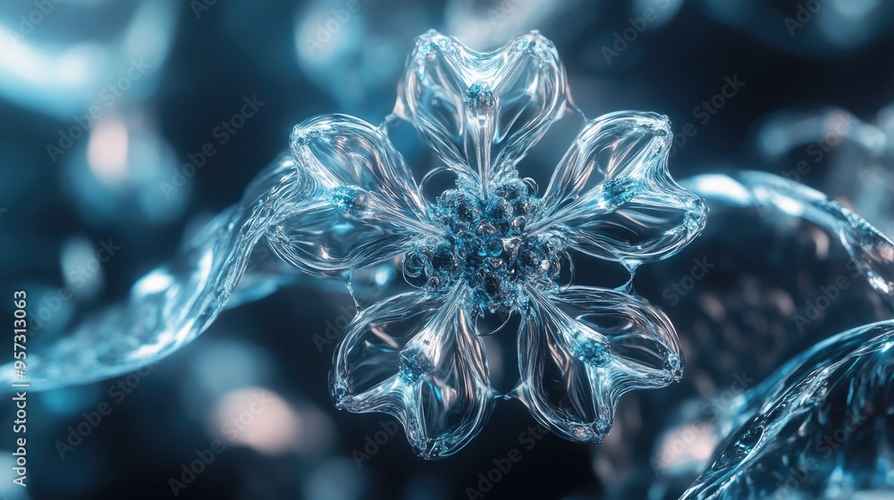 Poster 3d abstract snowflake design organic microbiological shape macro representation of a virus cyberneti