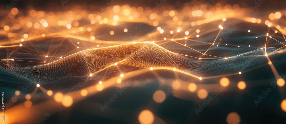 Poster 3d abstract representation of interconnected systems digital networks global resources blockchain te