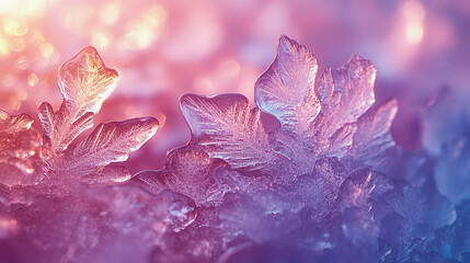 Beautiful Christmas banner winter snowflakes intricate frost patterns against sunshine