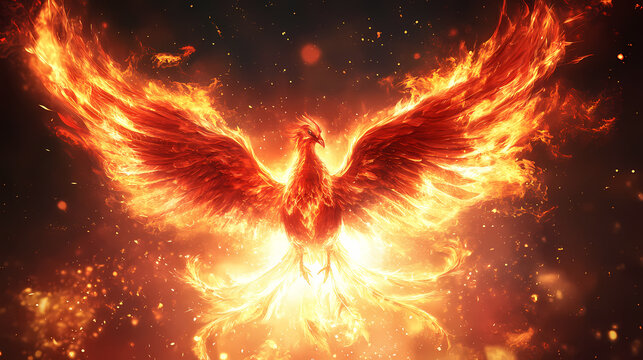 Majestic red phoenix bird. fire fantasy bird. generate ai. Phoenix. Illustration