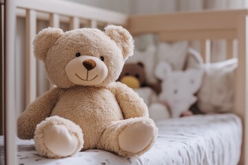 Comforting Bear Plush Next to Crib
