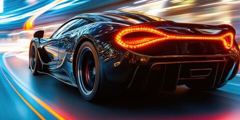 Long Exposure Shot of Sports Car Night Lights