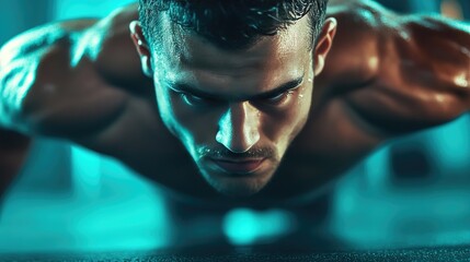 Athletic Man Showing Strength in Push-Up Position