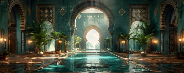 Obraz premium Emerald Arabic Archway with Pearl Inlays Exuding Opulence and Grandeur