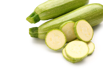 Fresh green zucchini on white background