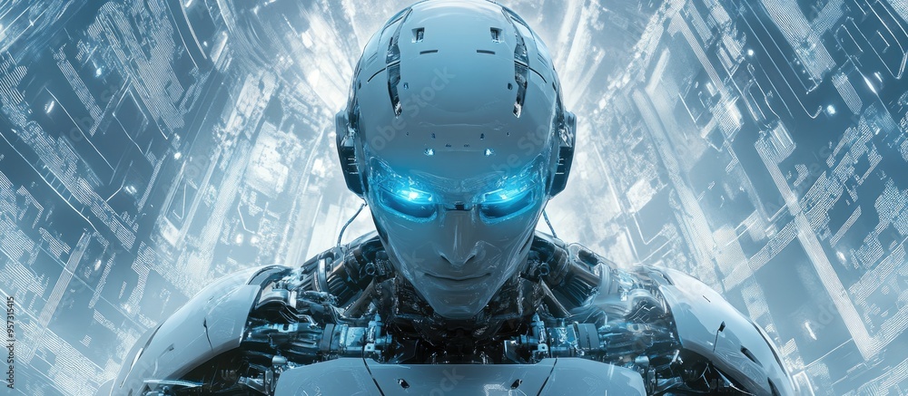 Poster 3d computer generated image of a robot in a futuristic design